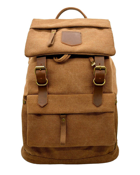 Canvas Vintage Leather Backpack - Unisex Casual Travel Rucksack Satchel, Larger Multipurpose Hiking Daypack, Bag for Men and Women