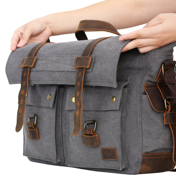 Serbags Messenger Bag for Men 17 inch Canvas Laptop Bag Bag for Business School Gray