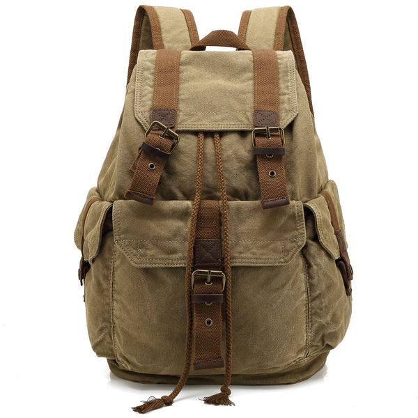 Heavy Duty Brown Canvas Classic Backpack Vintage Large Canvas Backpack (Army Green)