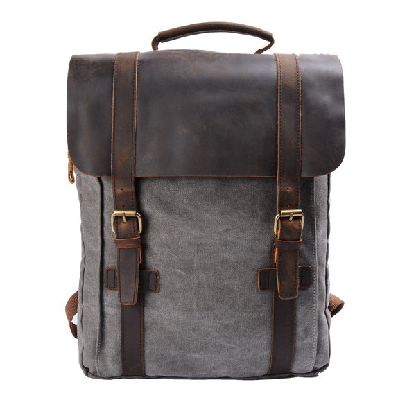 Retro Vintage Style Urban Canvas Leather School Travel Backpack Rucksack 15.6-inch Laptop Bag