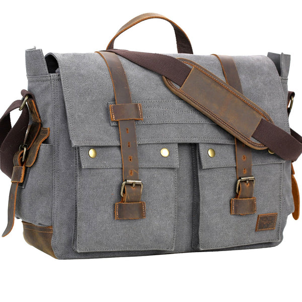 Serbags Messenger Bag for Men 17 inch Canvas Laptop Bag Bag for Business School Gray