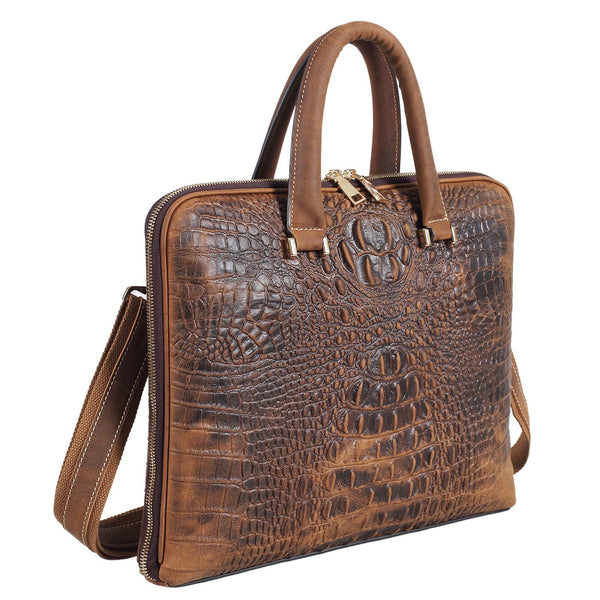 Luxury Alligator Crocodile Style Cowhide Leather Slim Business Case Briefcase Handbag