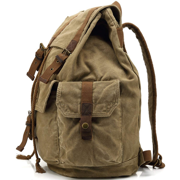 Heavy Duty Brown Canvas Classic Backpack Vintage Large Canvas Backpack (Army Green)