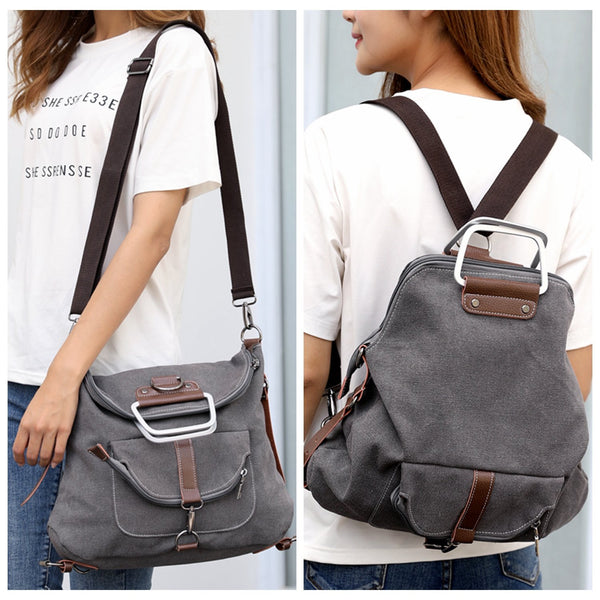 Canvas Backpack For Women School College Travel Laptop Portable Rucksack