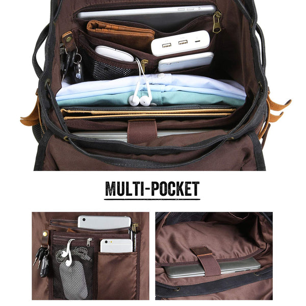 Canvas Laptop Backpack with Cotton Lining, Adjustable Shoulder Straps & Safety Pockets