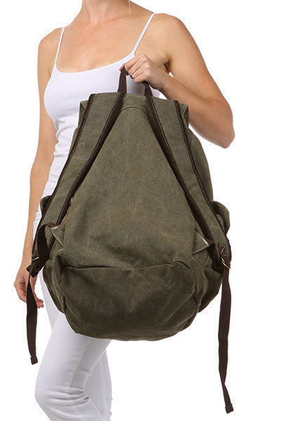 Army Green Canvas Travel Rucksack Backpack - Serbags - 3