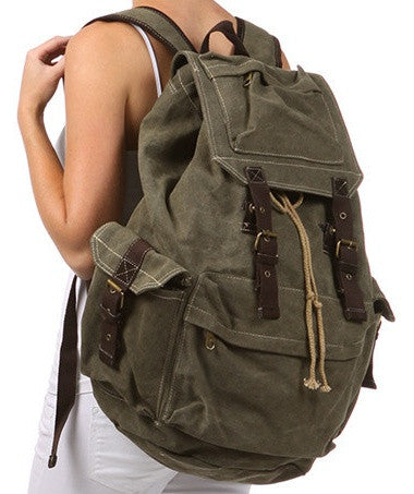 Army Green Canvas Travel Rucksack Backpack