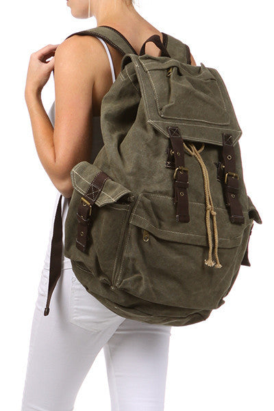Army Green Canvas Travel Rucksack Backpack - Serbags - 2