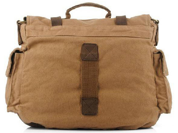 Multi-Purpose Retro Genuine Leather and Canvas Army Satchel Duel-Pouch Style