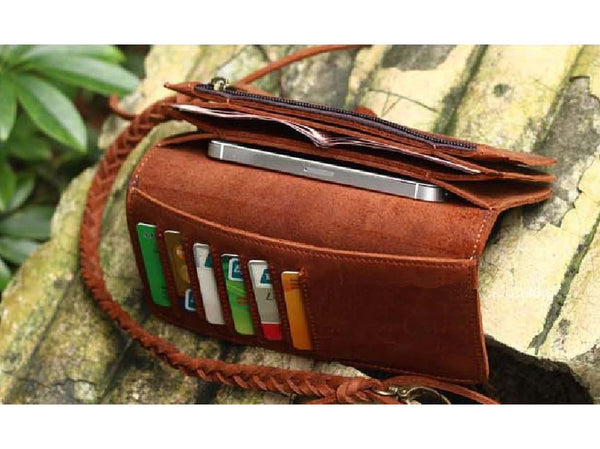 Leather Long Biker Wallet Organizer Leather Chain - Serbags - 11