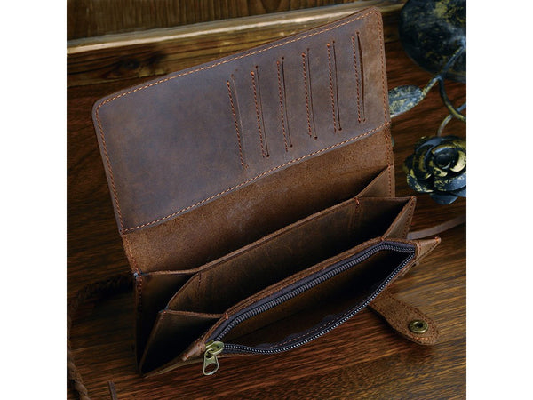 Leather Long Biker Wallet Organizer Leather Chain - Serbags - 6