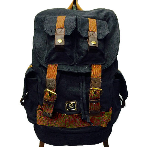 Black Canvas Heavy Duty Rucksack Backpack with Many Pockets - Serbags - 2