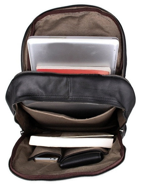 Interior compartments - Black Leather Backpack Classic Style by Serbags