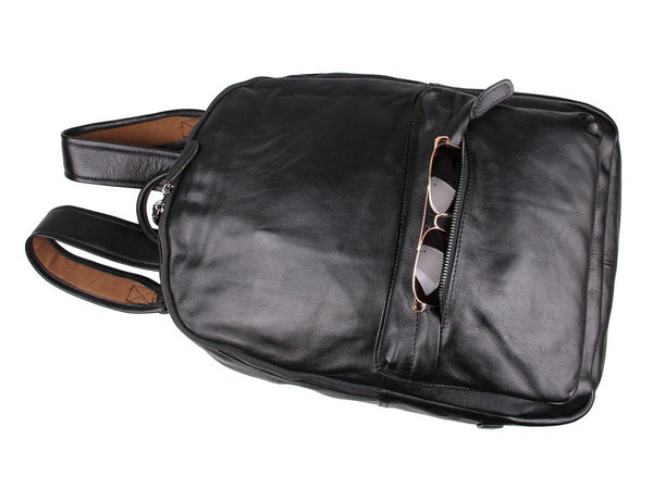 Simple black leather backpack by Serbags