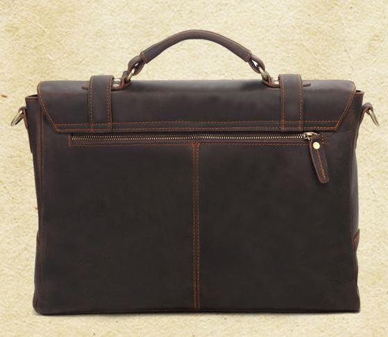 Premium Leather Messenger Briefcase in Orange Stitching and Metal Finishing