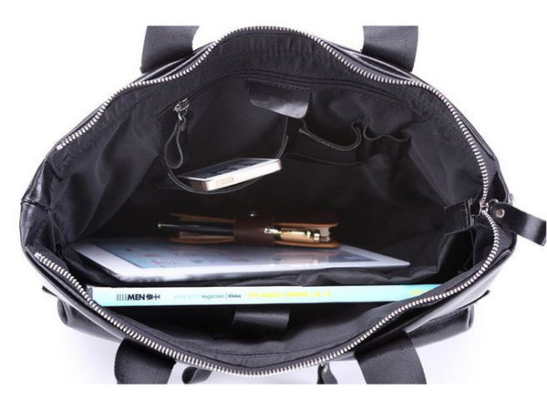 Black Leather Casual & Business Briefcase Laptop Bag - Serbags - 16