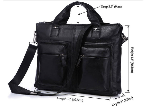 Black Leather Casual & Business Briefcase Laptop Bag - Serbags - 7