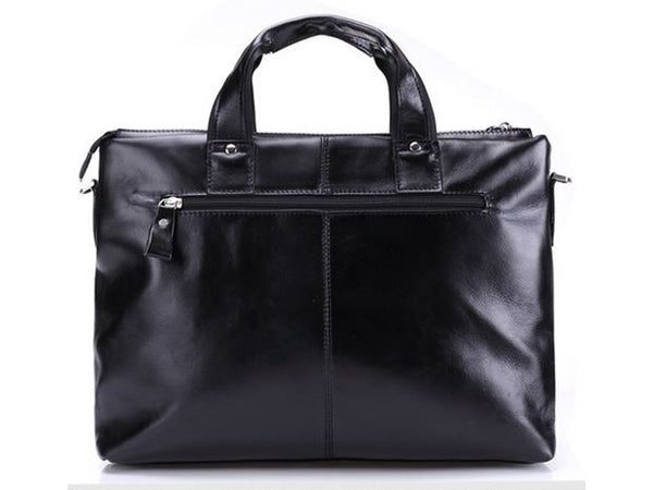 Black Leather Casual & Business Briefcase Laptop Bag - Serbags - 5