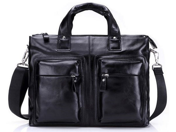 Black Leather Casual & Business Briefcase Laptop Bag - Serbags - 4