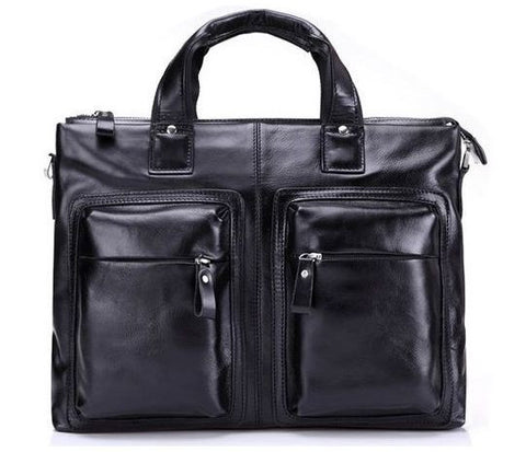 Black Leather Casual & Business Briefcase Laptop Bag - Serbags - 2