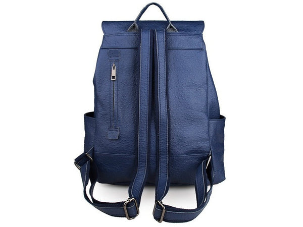 Blue Leather Backpack Daypack for School