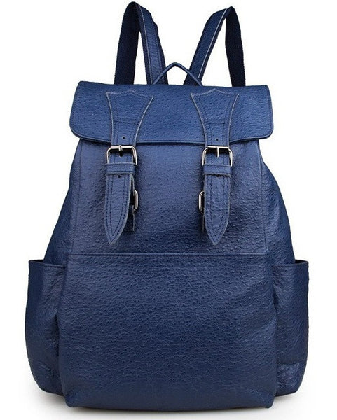 Blue Leather Backpack Daypack for School