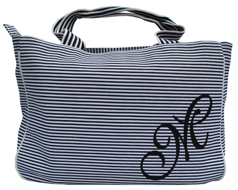 Blue And White Striped Canvas Bag - Front