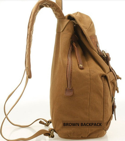 Premium Quality Brown Canvas and Leather Rucksack for Men & Women