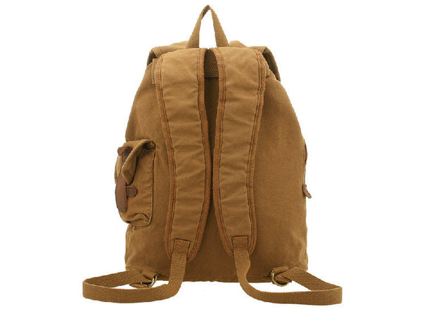 Back view of Brown Canvas & Leather Casual Travel Rucksack Backpack - Serbags - 10