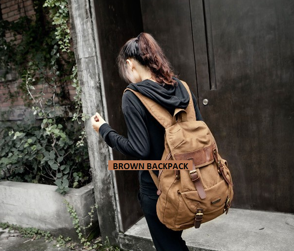 Premium Quality Brown Canvas and Leather Rucksack for Men & Women