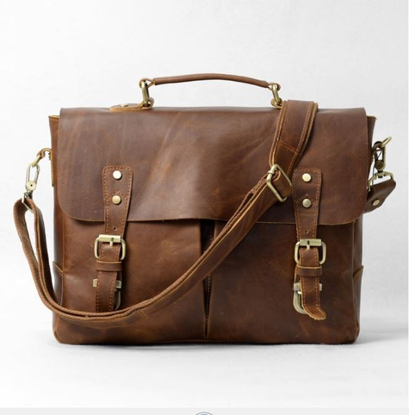 Casual Canvas and Genuine Leather Messenger Bag - 14