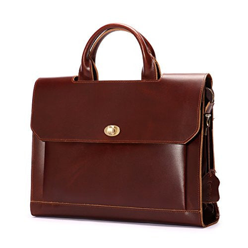 Selvaggio Italian Genuine Leather Satchel with Metal Reinforcement & Laptop Compartment