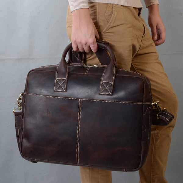 Large Genuine Leather Professional Men's Briefcase Messenger Bag - 17