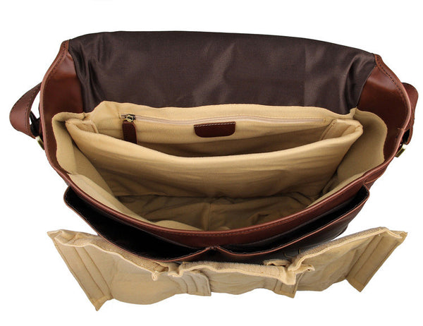 Solid Brown Leather Messanger Bag for Photographers, Travelers & Busy Professionals