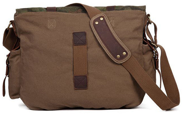 Army Messenger Bag - Camouflage Over Flap Satchel with Pliable Canvas