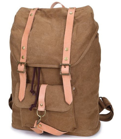 Canvas & Leather Casual Student Laptop Backpack by Serbags