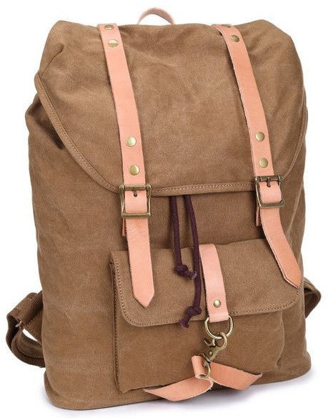 Canvas & Leather Casual Student Laptop Backpack - side view