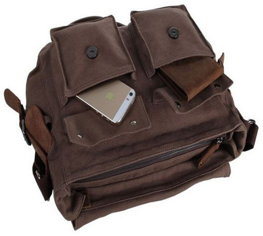 exterior pockets for the dark brown school messenger bag by Serbags