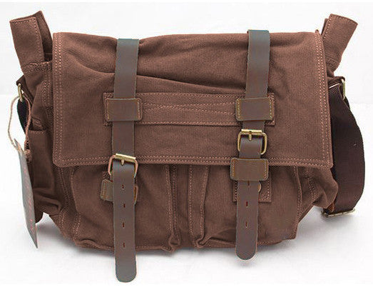 stylish leather and canvas messenger bag for school