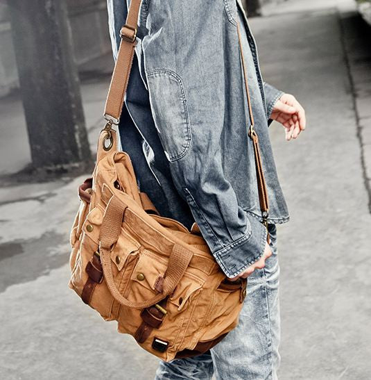 Multi-purpose Canvas Satchel with Leather Accents