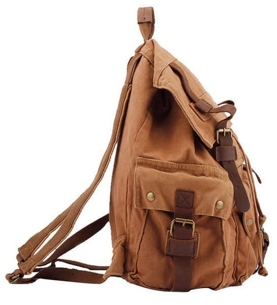 Large Canvas Leather Hiking Outdoor Travel Backpack