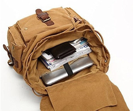 Interior pockets of the unisex canvas travel backpack by Serbags