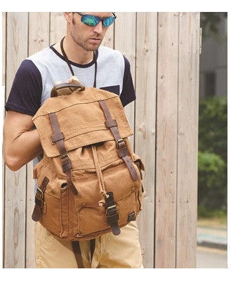 Large Canvas Leather Hiking Outdoor Travel Backpack