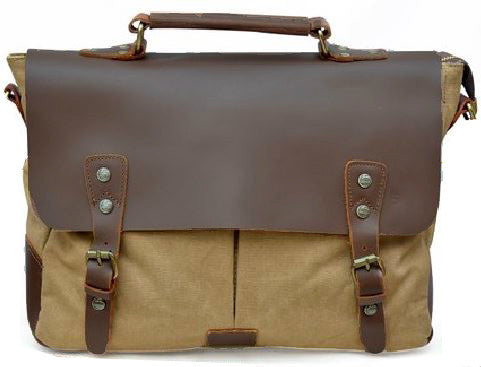 Casual Canvas and Genuine Leather Messenger Bag - 14