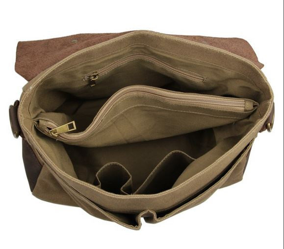 Casual Canvas and Genuine Leather Messenger Bag - 14