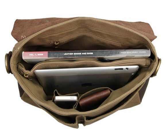 Casual Canvas and Genuine Leather Messenger Bag - 14