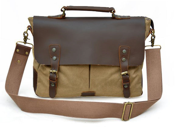 Casual Canvas and Genuine Leather Messenger Bag - 14