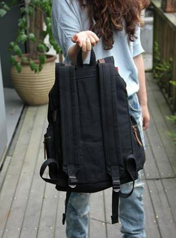 Casual Black Canvas Backpack with Adjustable Shoulder Straps for Work, School & Travel