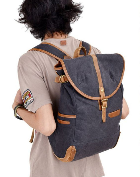 Laptop Premium Gray Canvas Leather Backpack