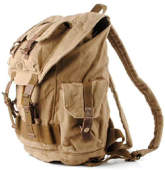 Side view Military Style Canvas School Travel Backpack 